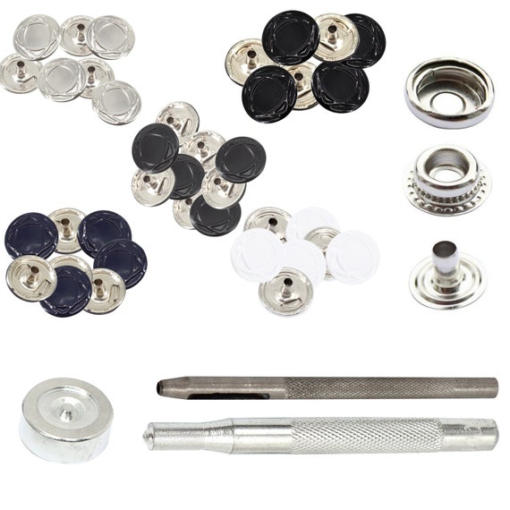 4 Part 15mm Snap Fasteners Kit With 3 Setting Tools, 10pcs Metal Snap  Buttons Heavy Duty Large Press Studs Tool for Leathercrafts, Sewing 