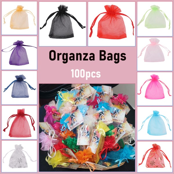 100pcs Organza Bags,7x9cm Wedding Party Favor Bags Organza Gift Bags Sheer Drawstring Jewelry Pouches for Festival, Birthday, Party Supplies