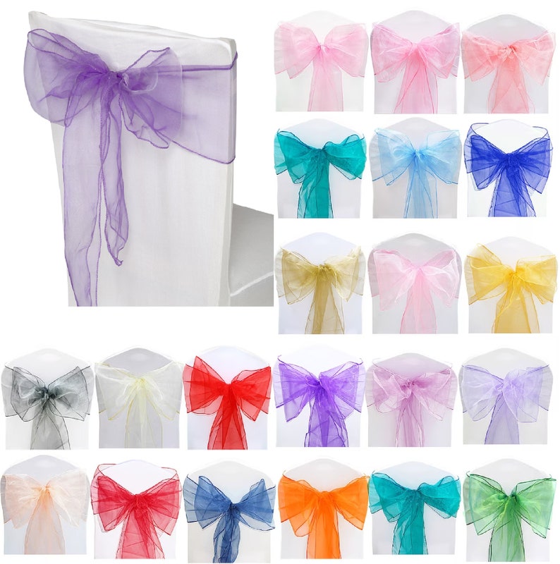 100Pcs 17cm X 280cm Organza Chair Bow Sash Fuller Wider Bows Chair Decor Ribbon Sash, Event, Wedding Chair Decor, Baby Shower Decoration image 1