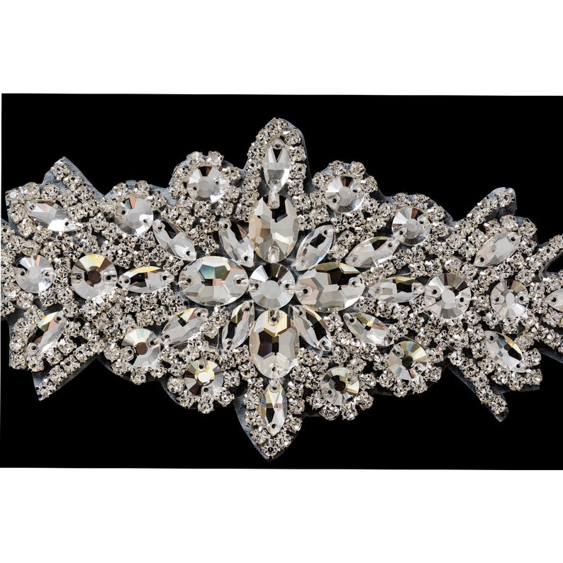 Clear Crystal Diamante Diamond Rhinestone Motif Brooch in Silver /& Ab Silver Sewing Applique Bridal Clothes Decoration Patch