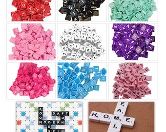 A-Z 100pcs  Plastic Tiles with White Letters & Numbers for Scrapbooking Board Games Replacement Spelling Pendants Jewelry Making DIY Craft