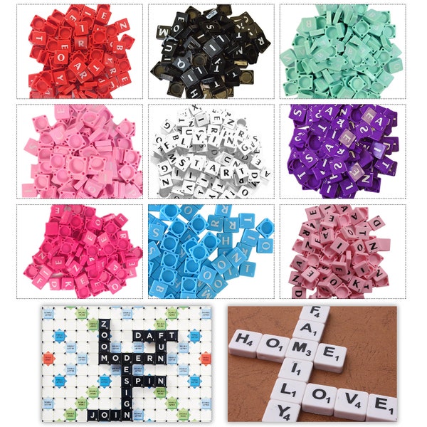 A-Z 100pcs  Plastic Tiles with White Letters & Numbers for Scrapbooking Board Games Replacement Spelling Pendants Jewelry Making DIY Craft