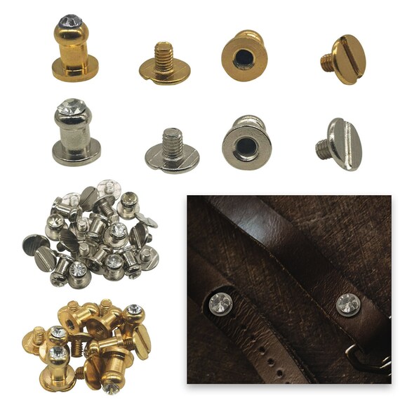 Brass Crystal Diamante Chicago Knob Studs Screw Rivets for Belts Jackets Décor