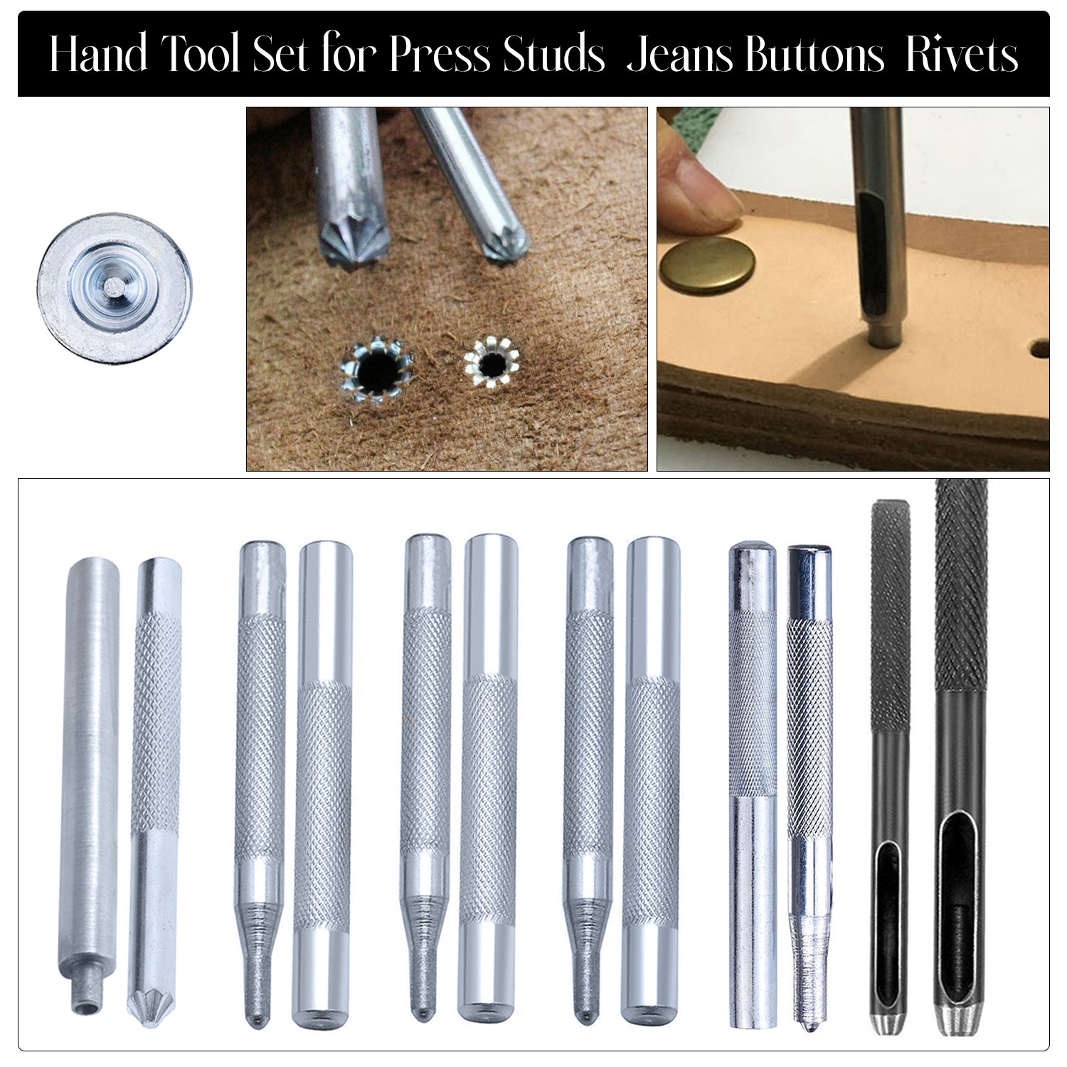 Rivet Setter Hole Punch Set Round Die Base Silver Hand Tool Leather Tool  11pcs Set 2.5mm 201 45# Steel 633 655 - AliExpress