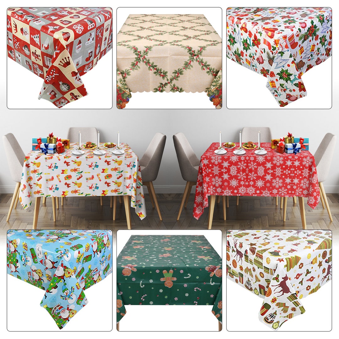 Disposable Christmas Tablecloth Rectangle Xmas Elements Table Cover