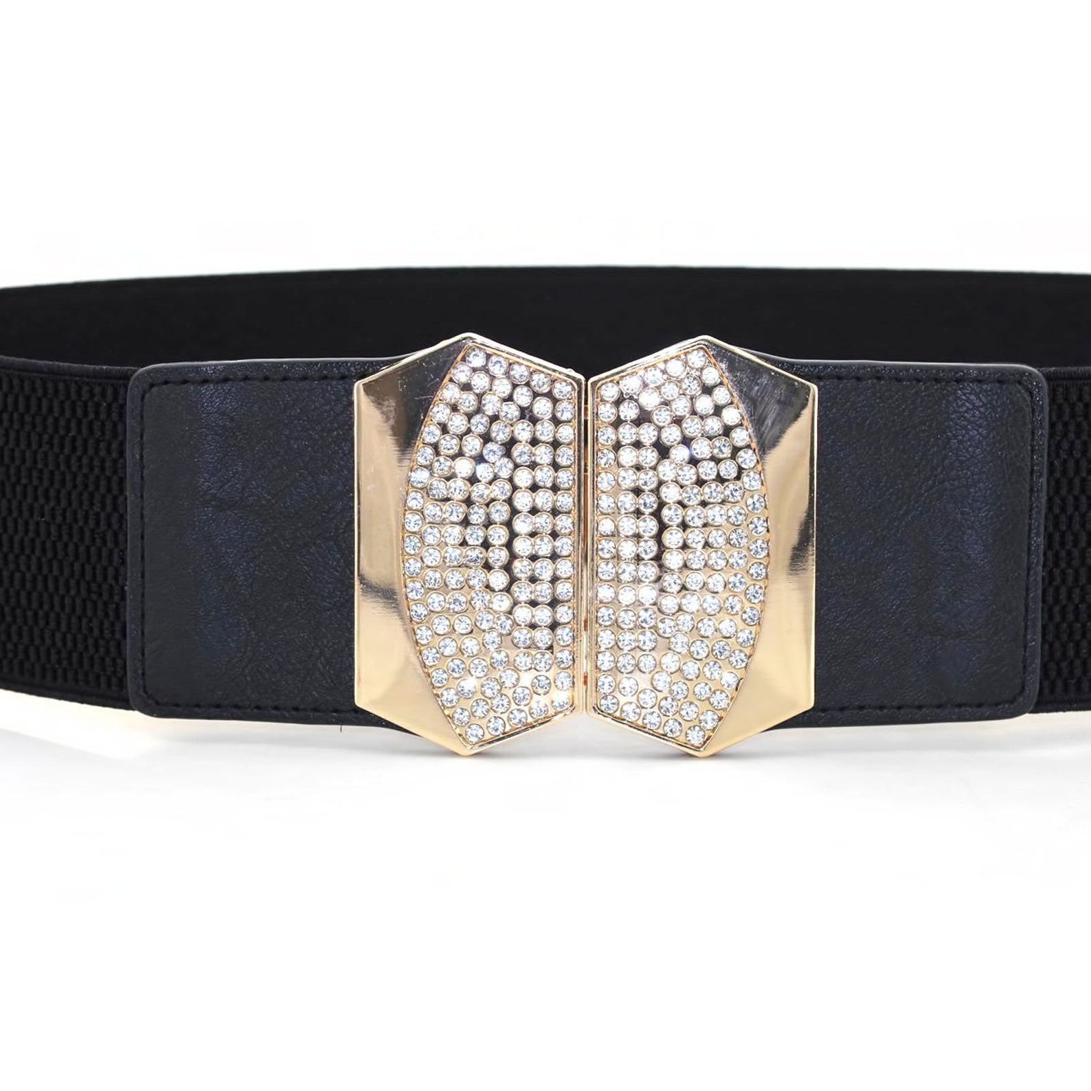 65mm Wide Black Elasticated Waist Belt with Gold Diamantes Etsy