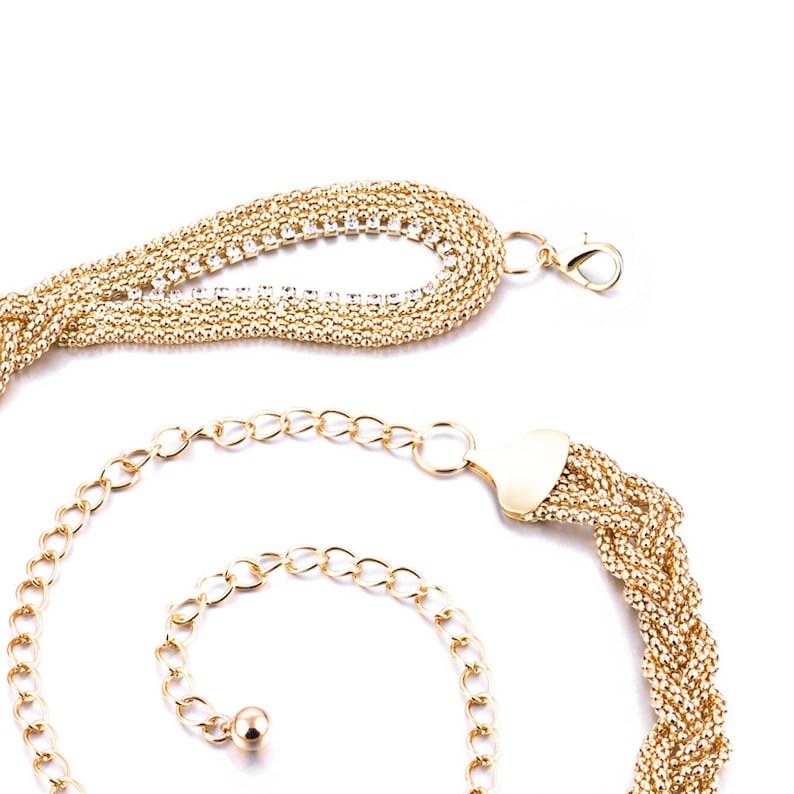 Women's Gold Waist Chain Belt With Diamante Studded Loop Etsy