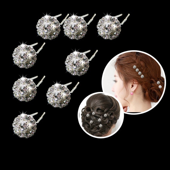 5 Bridal Wedding Prom Black Grey Clear Diamante Hair Pins 