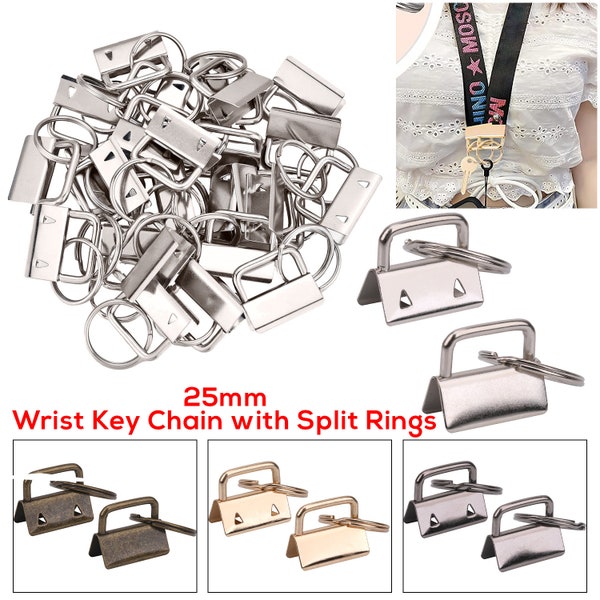 Wristlet Keychain with Split Rings Key Fob Hardware Wrist Key Holder Wrist Lanyard 25mm for Webbing Strap, Belts, Purse, and Bags