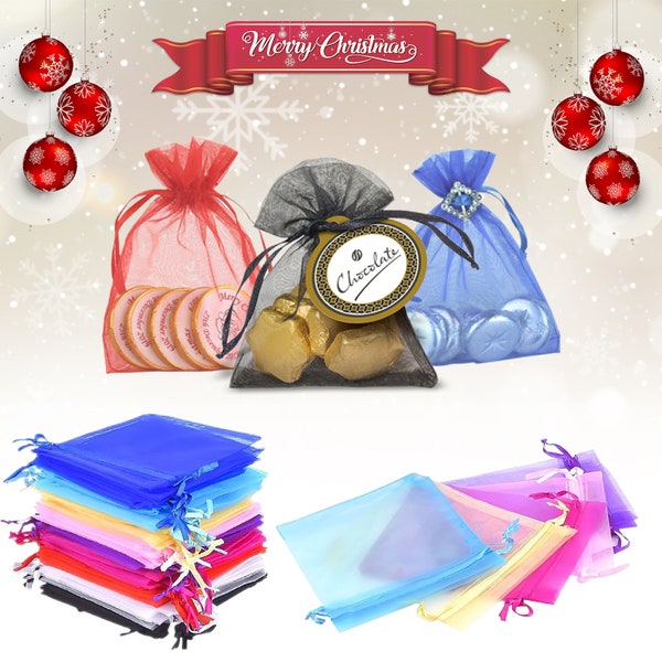 50/100pcs Organza Bags, Mix Color Gift Bags Christmas Party, Wedding Favor, Jewelry Pouches, Candy Bag, Drawstring Pouches