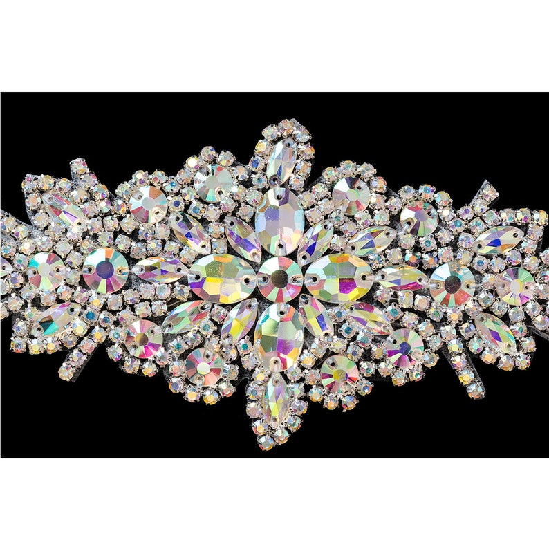 Clear Crystal Diamante Diamond Rhinestone Motif Brooch in Silver /& Ab Silver Sewing Applique Bridal Clothes Decoration Patch