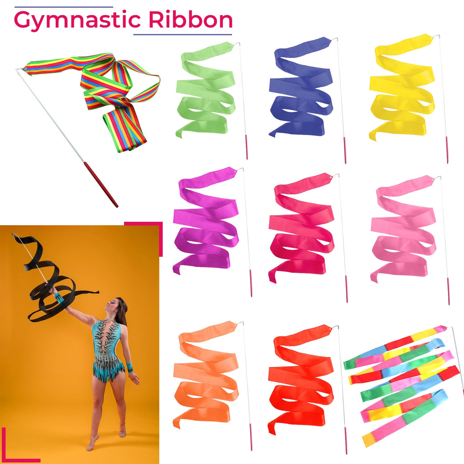 6.5 Rhythmic Rainbow Ribbon & 12 Stick Set FREE SHIPPING - TEN-O