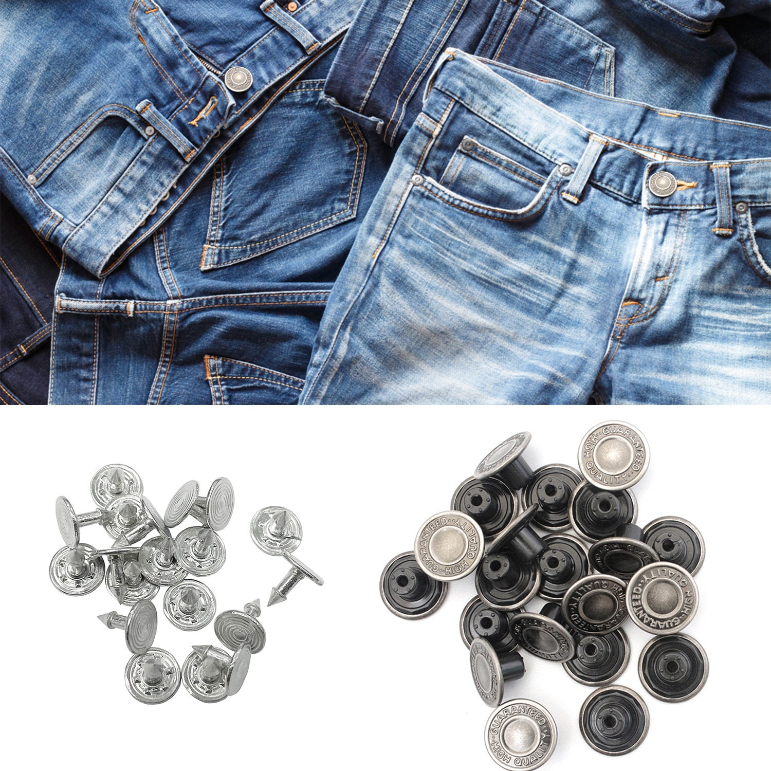 Jean Buttons Kit Metal Tack Buttons with Install Tools Jeans Button  Replacement 30 Sets 17 mm for DIY Customize Jeans Jackets Pants Trousers  Clothes