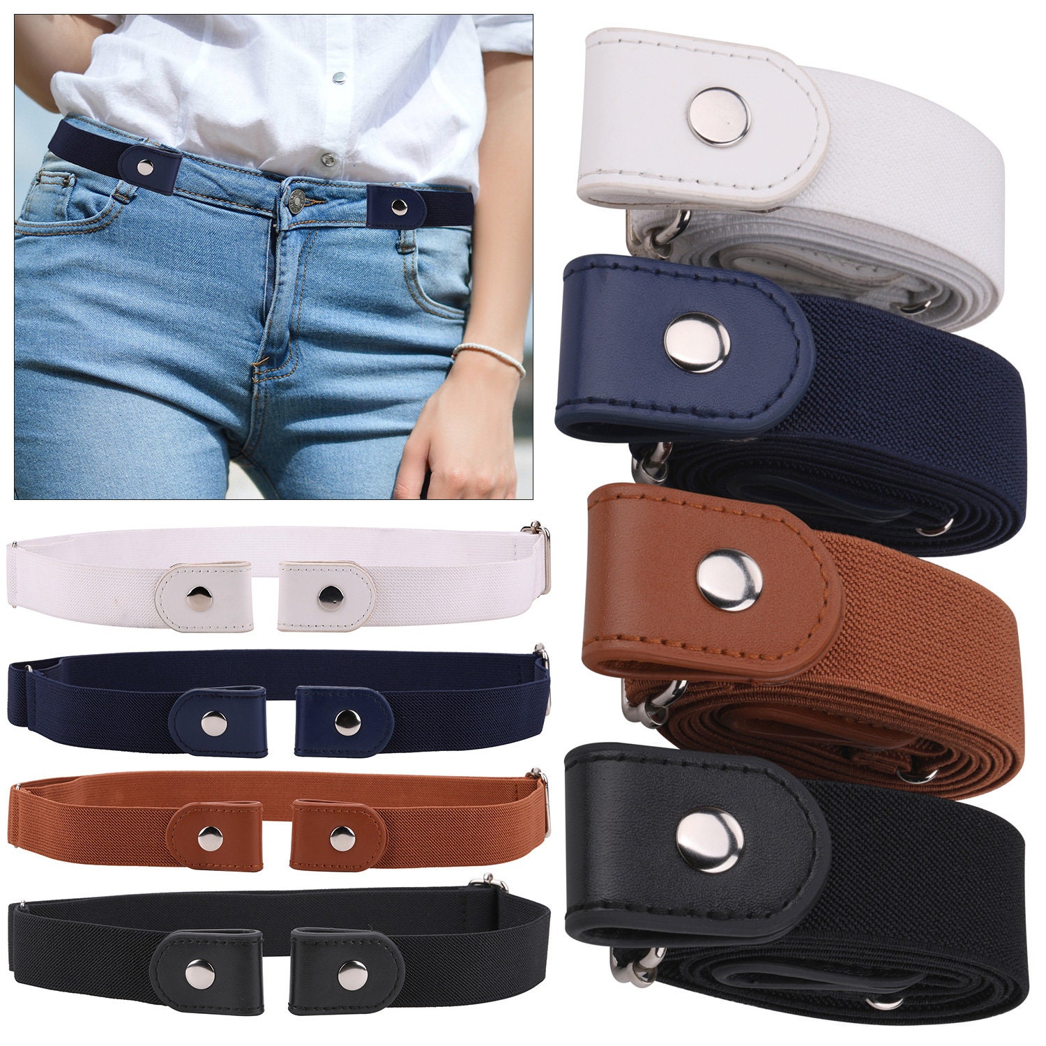 Ruicyg Man And Women No Buckle Elastic Belts For Jeans Invisible Pants  Adjuster With Flat Buckle Fit Belt Loop - Temu