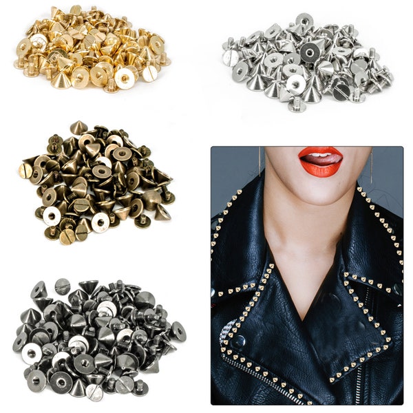 50pcs Cone Punk Spike Screwback Studs Cool Rivets 9.5mm x 6mm for Clothing, Leathercraft, Jeans, Bags, Jackets, Belts Accessories