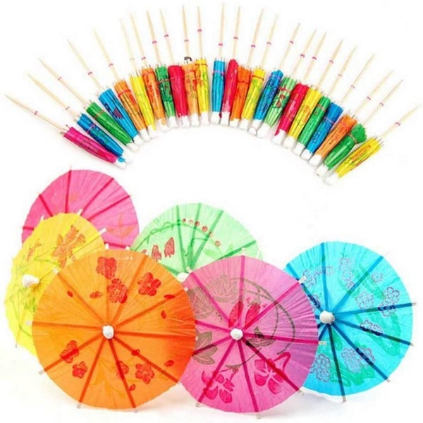 144 bâtons de parapluie à cocktail, parasols en papier, accessoires de cocktail, parapluies mélangés colorés