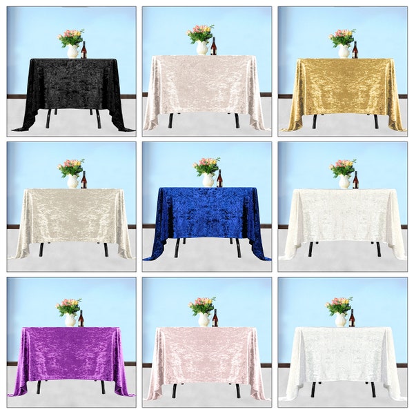 Square Black Crushed Velvet Table Cloth, Washable Soft Fabric Glitz Table Cover for Wedding, Banquet, Kitchen, Birthday, Holiday