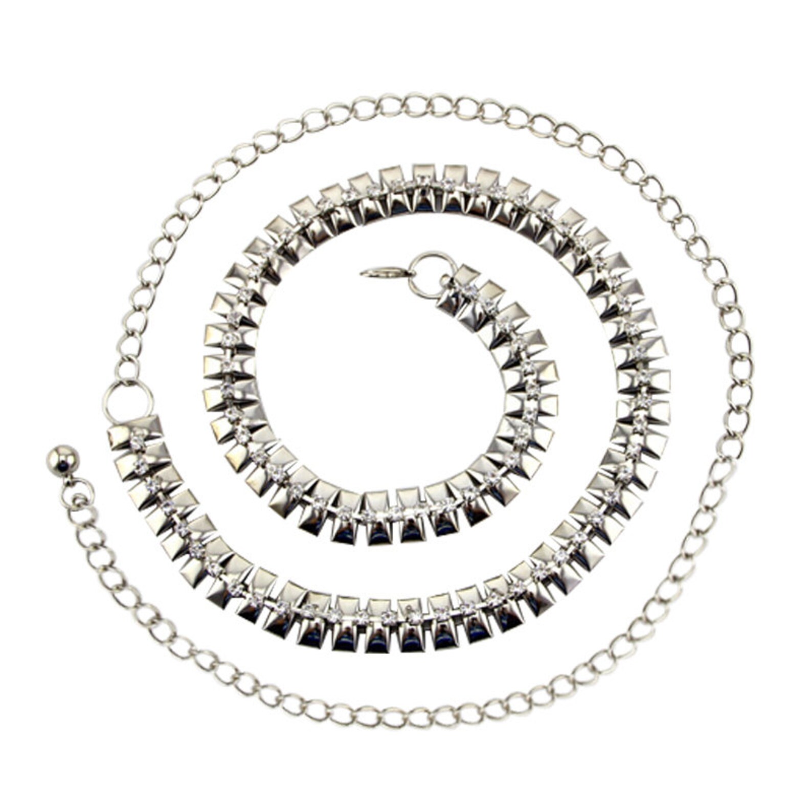 Women's Silver Waist Chain Belt With Diamante Studded Band Etsy