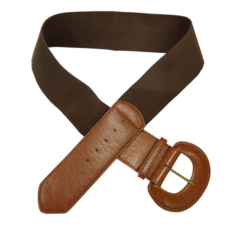 60mm Wide Brown Elastic Waist Belt With Dshaped Buckle Etsy