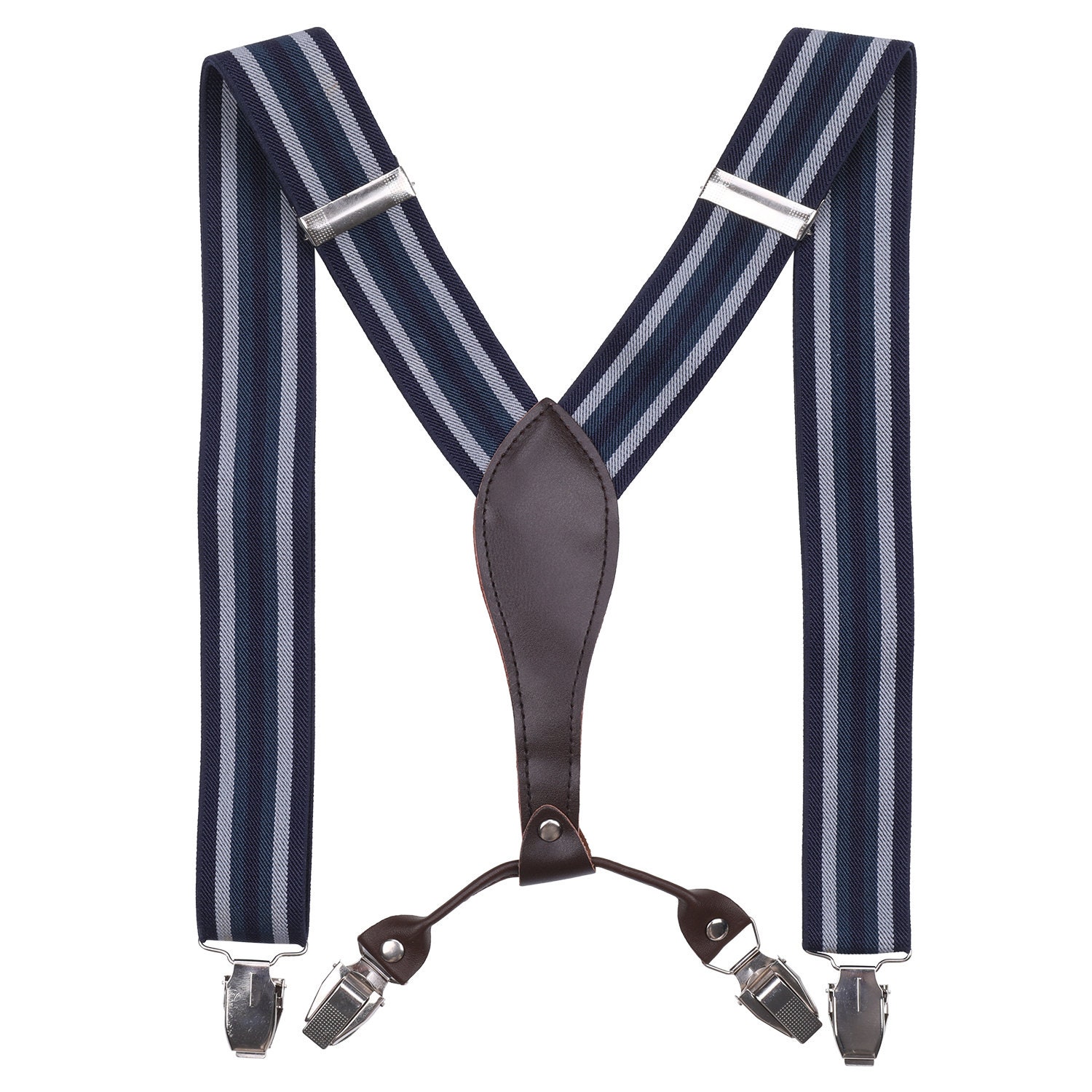 35mm Mens Braces Navy Stripe Classic Clip on Suspenders Elastic Trousers Jeans 35mm Mens Braces Navy Stripe Classic Clip on Suspenders Elastic Trousers Jeans
