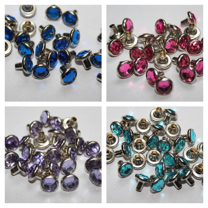 UK 50 x 8mm Diamante Rivets for Leather Craft 20 different Acrylic colours