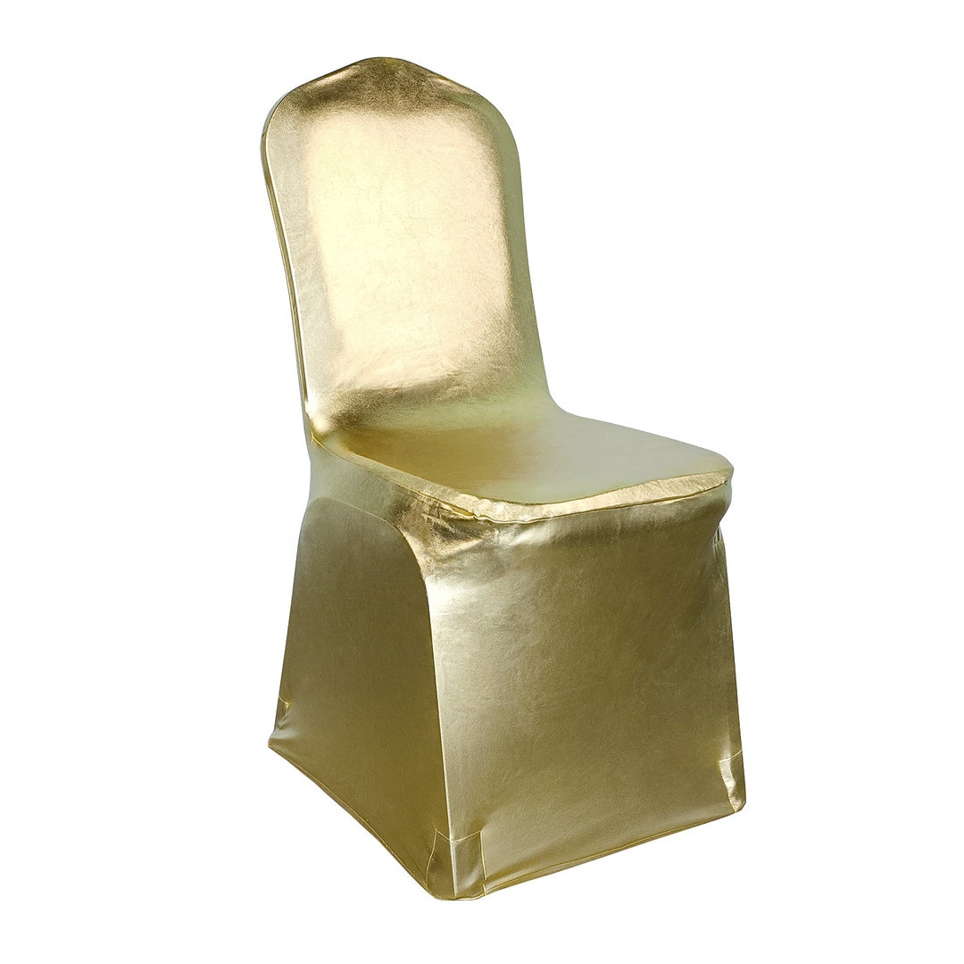 Glittering Shiny Gold Chair Cover Spandex Stretch Fabric Removable
