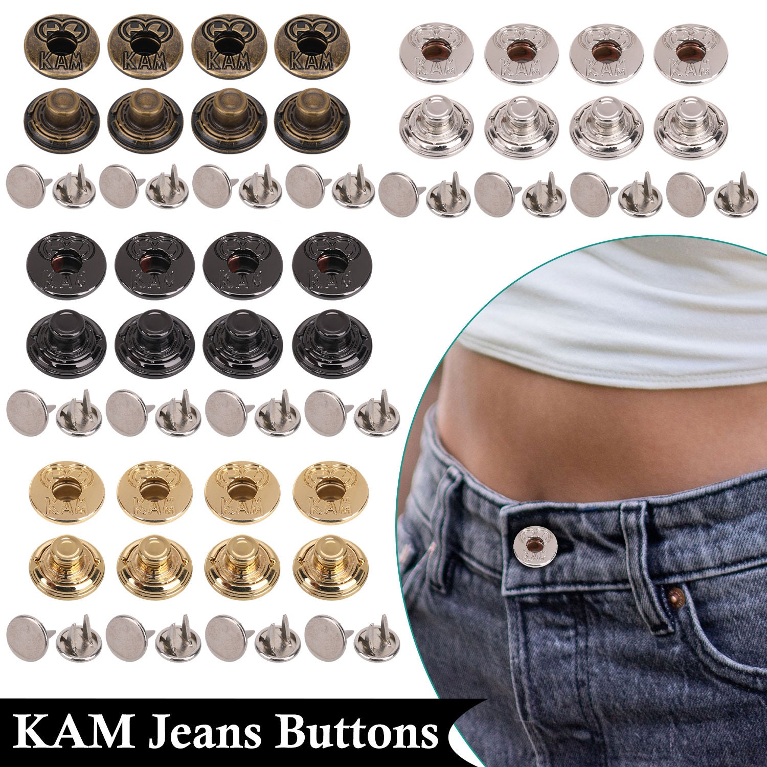17mm No-Sew Jean Button Replacements - Bronze (Pack of 2) - Trimming Shop