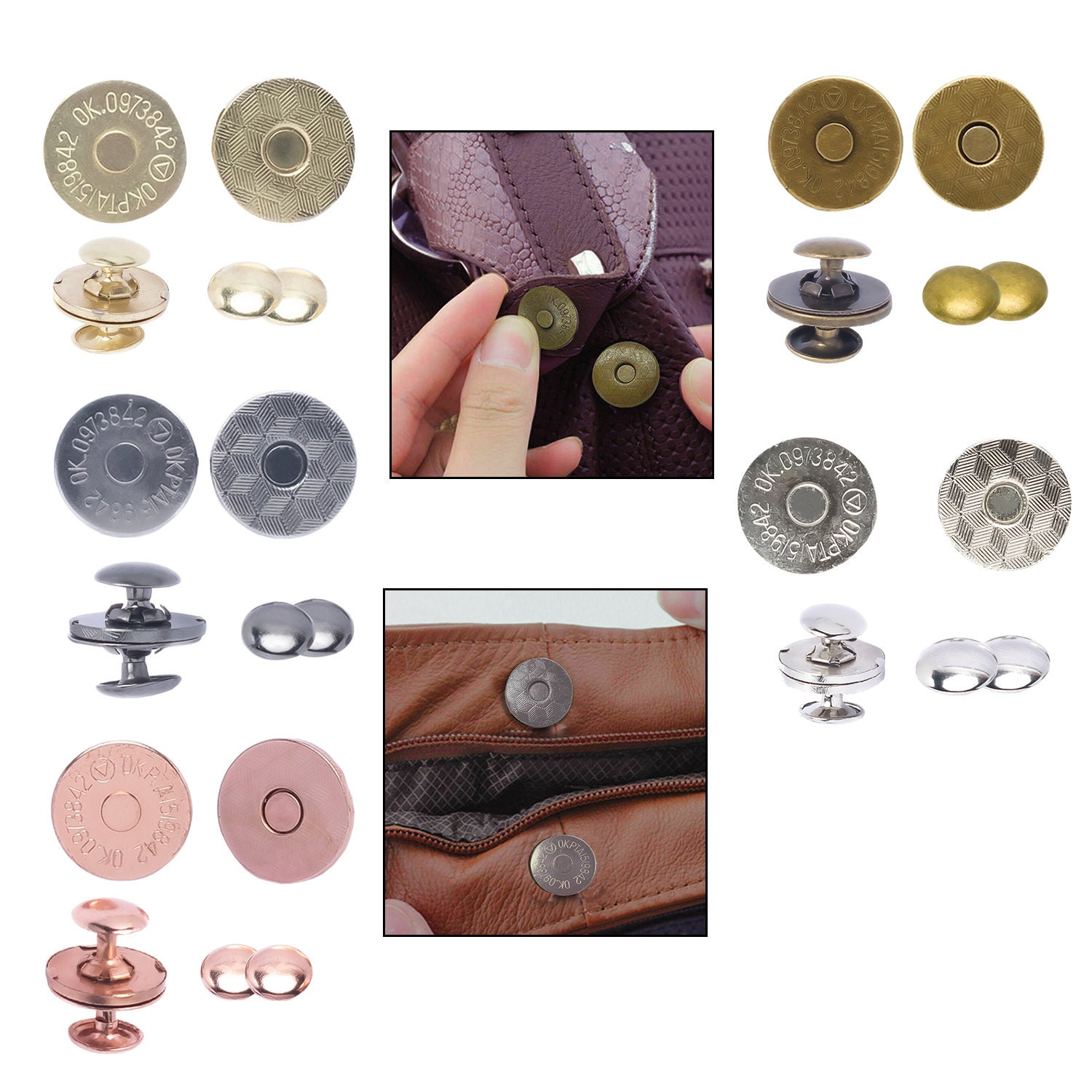 Trimming Shop Magnetic Clasp Snap Fastener Button Double Rivet Closures  (18mm, Rose Gold, 10pcs)