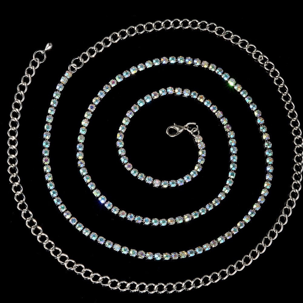 Women's Diamante Rhinestone Chain Belt Silver 1 Row 4 Etsy