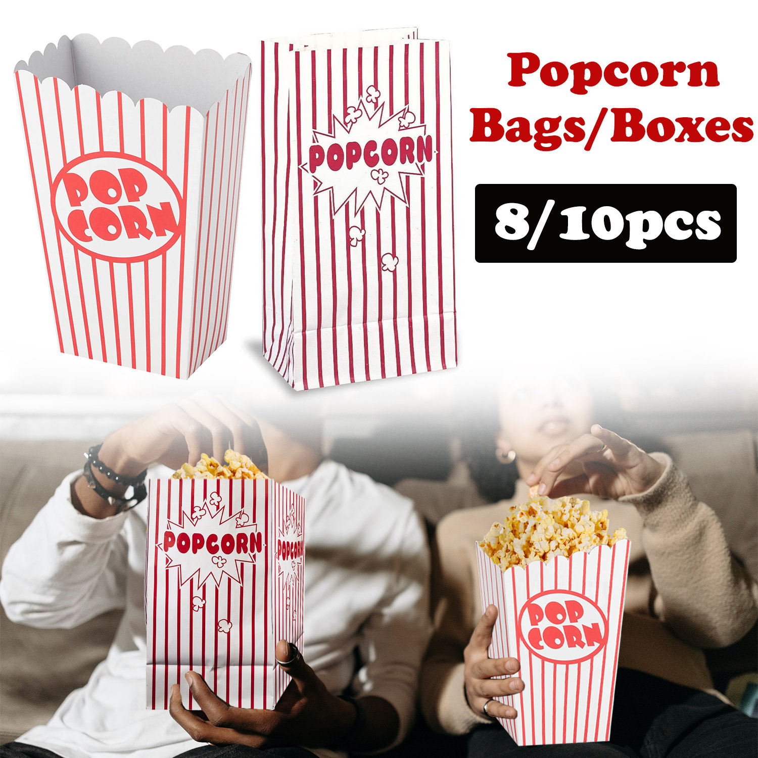 CINEMA Bicchiere popcorn set di 8 bianco, rosso H 16 x W 10 x D 10