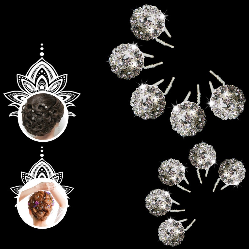 10pcs Diamante Rhinestones Clear Crystal Bridal Hair Pins Wedding Prom Hair Pins Clips Diamante Sparkle Wedding Bridesmaids Rhinestone image 10