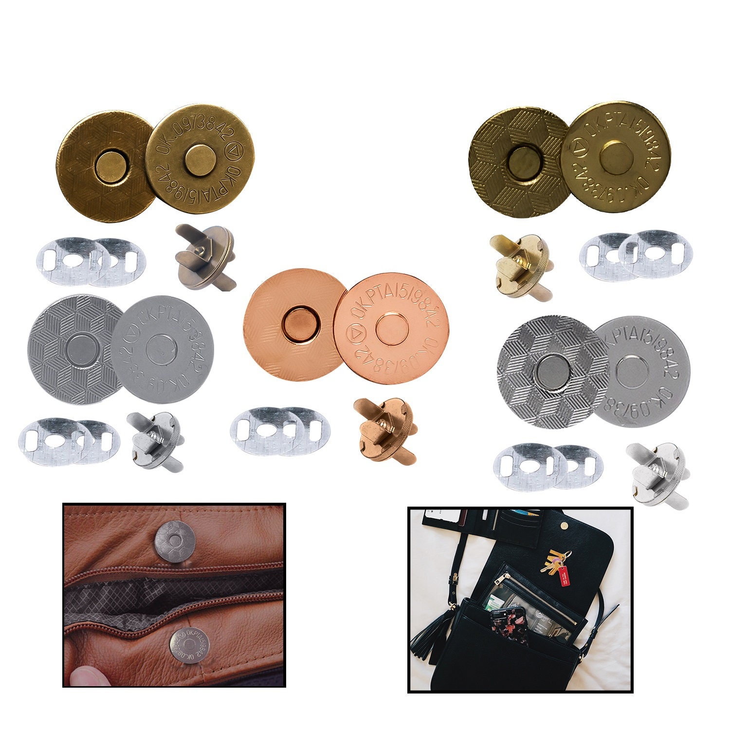 5set Metal Magnetic Snap Fasteners Clasps Buttons Handbag Purse Wallet  Craft Bags Parts Accessories 10mm 14mm 18mm Pick Colors