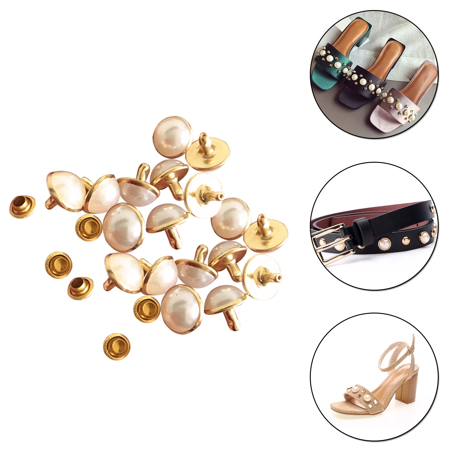 Saktopdeco 180 Pairs Mix Size Pearl Rivet Studs 6mm 8mm White Faux Pearls Pearl Rivets for Leather Clothing Dog Collar Bag DIY Decoration 