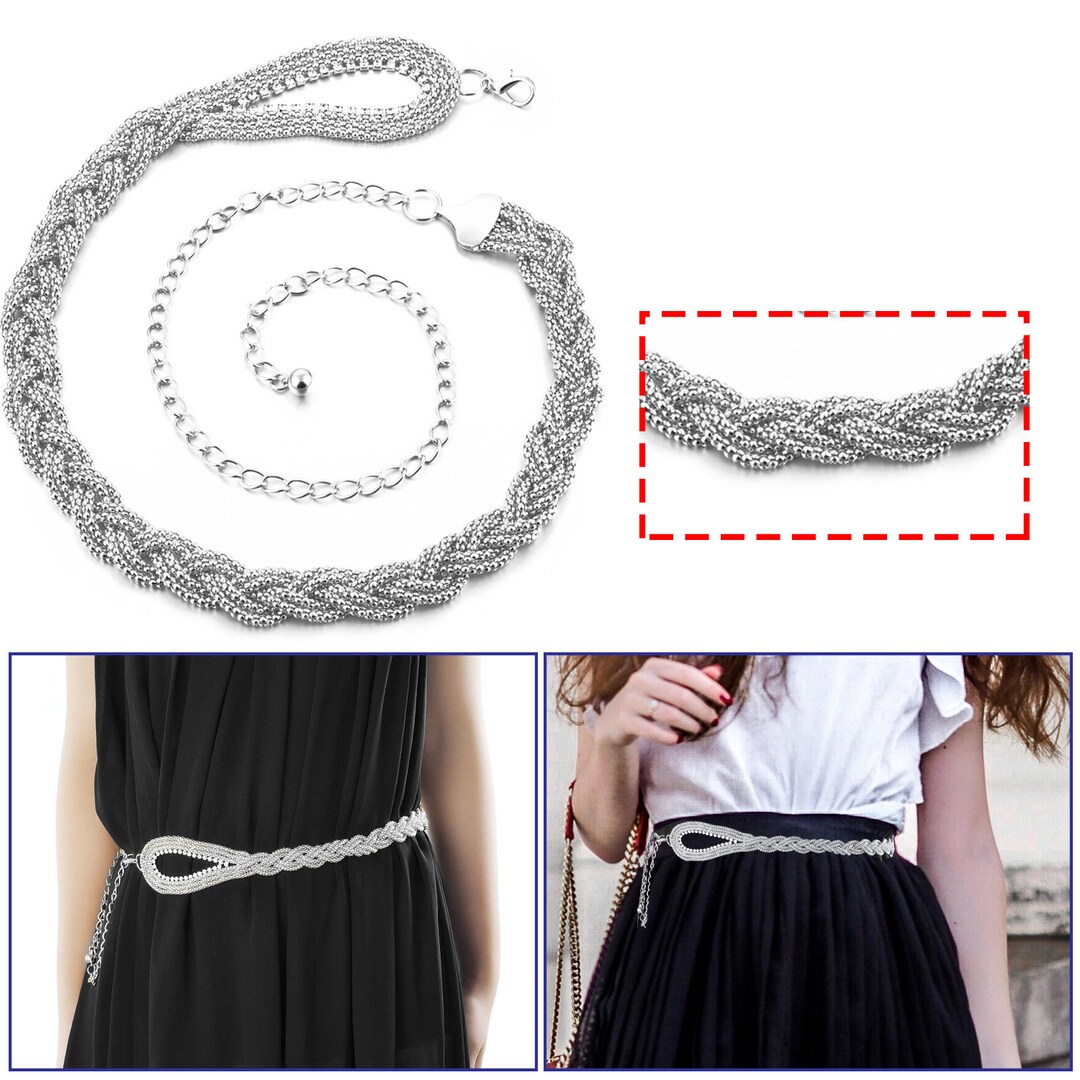 Women's Silver Waist Chain Belt With Diamante Studded Loop - Etsy UK