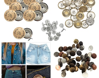 10 Pcs 17mm Hammer on Metal Jeans Buttons Studs & Backs fixed Style 