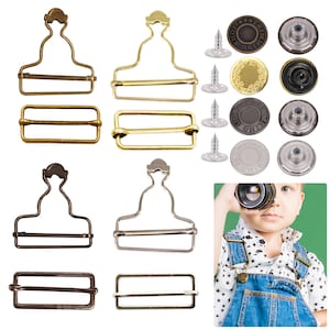 12 Sets Overall Buckles Metal Suspender Replacement Buckles with Rectangle  Buckle Slider And Buttons for Overalls Bib Pants Jeans 3.2cm 