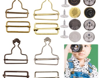 Tuinbroek clips / overall gesp met verstelbare schuifregelaar en knoop / brons goud brons zilver / jumpsuits