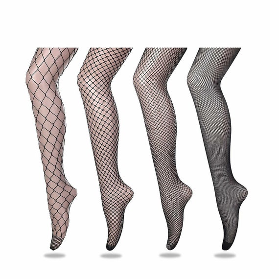 Deluxe Sexy Women 4 Pairs Black Stretchy Fishnet Fence Net Stockings and  Hold Ups 