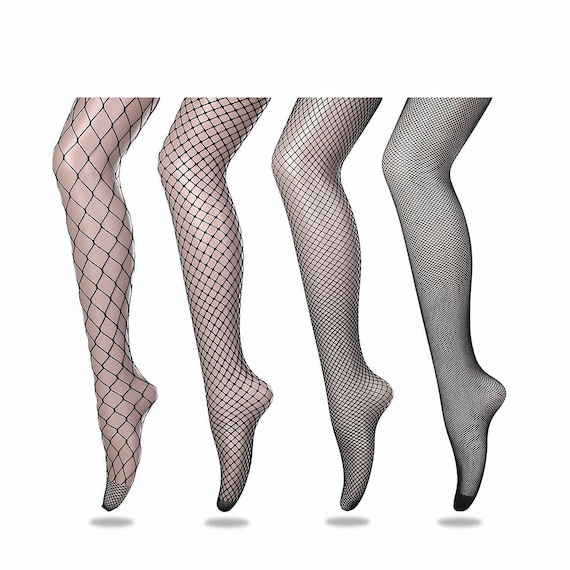 Deluxe Sexy Women 4 Pairs Black Stretchy Fishnet Fence Net Stockings and  Hold Ups 