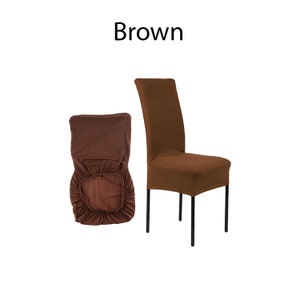 Stretch Chair Covers Short Style Spandex Dining Removable Chair Cover Washable Wedding Banquet Home Decor Seat Slipcover Baby Shower Brown