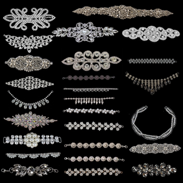 Diamante Motif Naai Sparkling Crystals Rhinestone Applique Wedding Dress patch voor huwelijk, bruids, toga, mode-accessoires