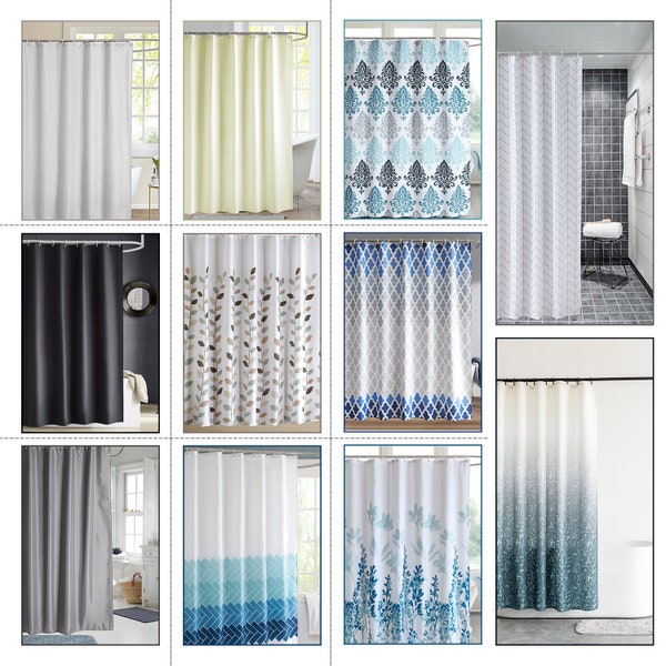 Printed Shower Curtains, 90 GSM Polyester Waterproof Bathroom Shower Curtains with 12 Plastic Hooks for Home Bathroom Decoration