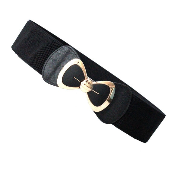 60mm Wide Women Ladies Stretch Elasticated Waist Belt Rhinestone Gold Buckle 495
