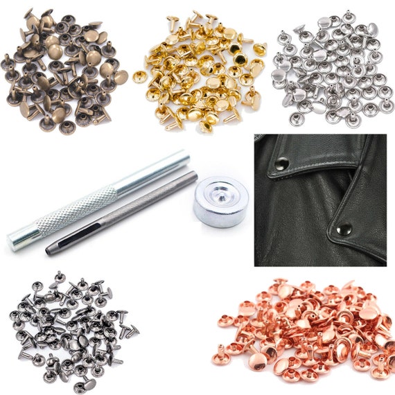 Trimming Shop 100 x 12mm Double Cap Tubular Rivets in Gunmetal Black and Rivet Setting Hand Tool