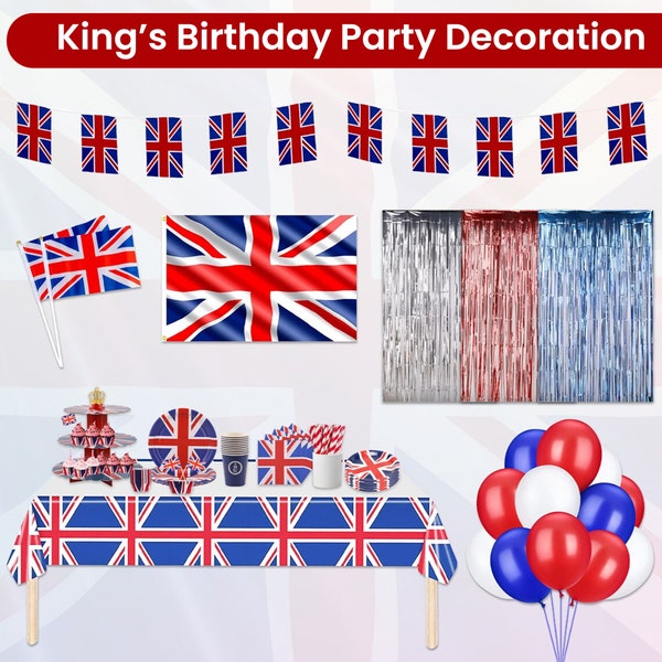 Union Jack Party Decoration Set, Tablecloth, Plates, Cups, Napkins, Cupcake, Straws for Union Jacek Theme Party Events, Pub, BBQ, Home Decor