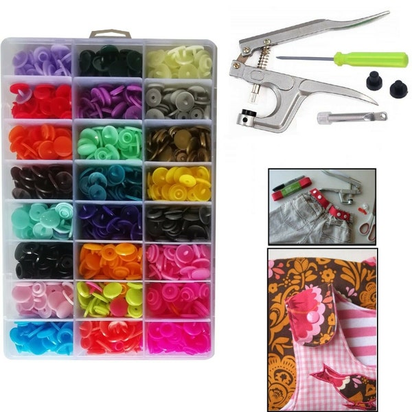 Plastic Snaps Buttons Fasteners With Plier Tool T3 No-Sew KAM Snap Starter Kit 15 Colors Poppers DIY Studs with Box for Woollen Wear