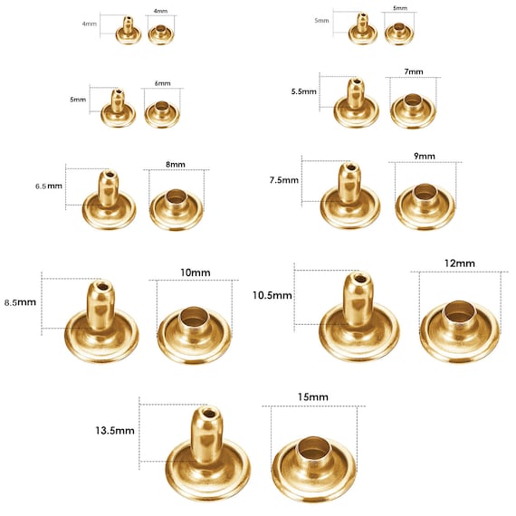 6 Set of Leather Rivets Rivets for Leather Craft Repairing Decoration -  Brass, 15mm 