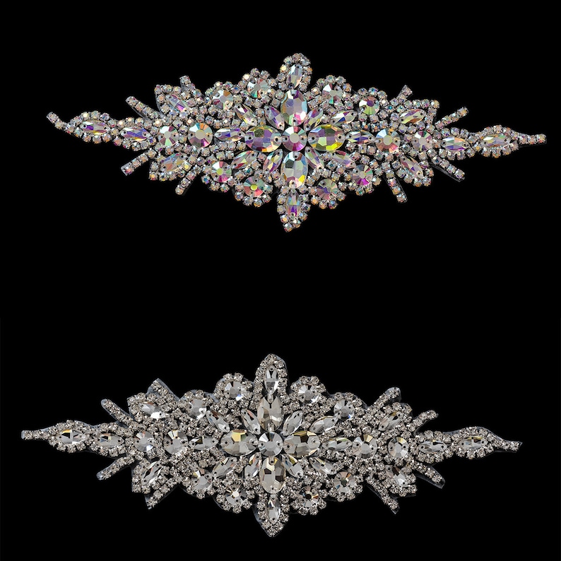 Clear Crystal Diamante Diamond Rhinestone Motif Brooch in Silver /& Ab Silver Sewing Applique Bridal Clothes Decoration Patch