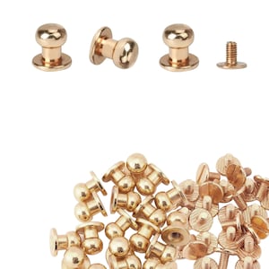 8mm Chicago Screws Rivets Round Head Screw Back Studs for Purse Wallet Handbag Shoes Leather Craft Clothes Belt Strap Embellishment 50 pcs Gold