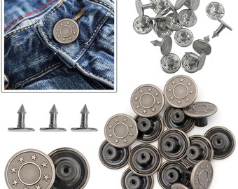 12 Pcs Button Pins for Jeans Hats 6 Styles Jeans button 17 mm Detachable Pants Button for Jeans,Jackets Bags Pants